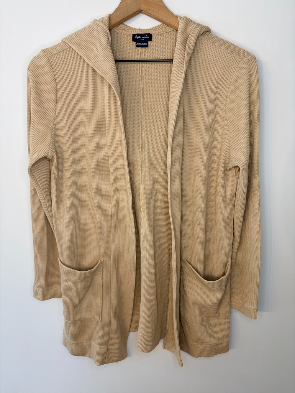 Splendid Women’s Tan Thermal Hooded Open Cardigan, Size Small - Picture 3 of 9